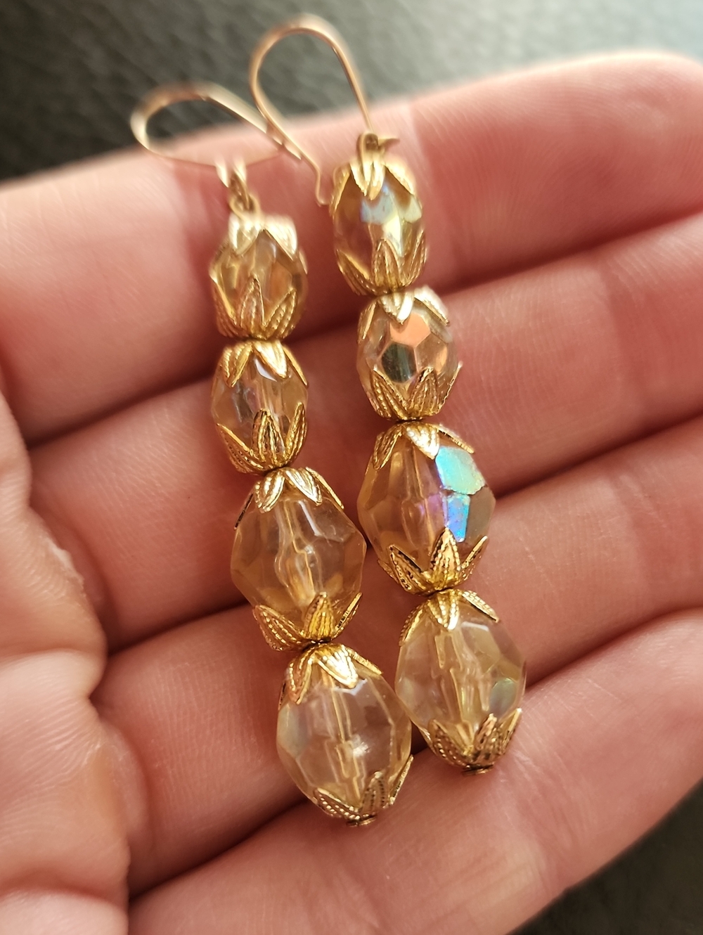 VTG Gold-Tone Iridescent Bead Drop Earrings - Women's Jewelry